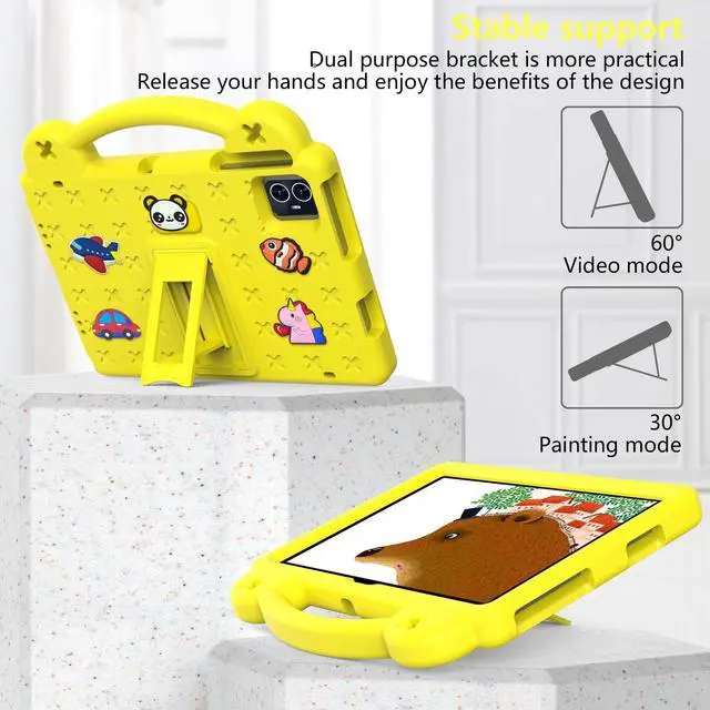 Alt view image 2 of 5 - Dteck Case for Onn 10.1" Tablet 2024 Gen 4, Cartoon Panda Shockproof Rugged Lightweight Convertible Stand Handles Kids Friendly Case for Onn 10.1 inch 4 Gen Tablet 2024 (Model:100135925),Yellow