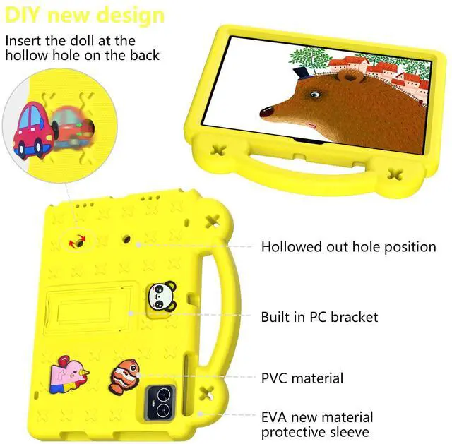 Alt view image 3 of 5 - Dteck Case for Onn 10.1" Tablet 2024 Gen 4, Cartoon Panda Shockproof Rugged Lightweight Convertible Stand Handles Kids Friendly Case for Onn 10.1 inch 4 Gen Tablet 2024 (Model:100135925),Yellow
