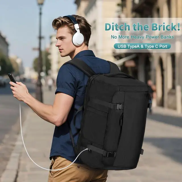 Alt view image 2 of 5 - SUIKIHUM 40L Travel Backpack, TSA Friendly Flight Approved Carry on Backpack for Men Women, Fits 17.3 Inch Laptop with USB-A&C Ports, Weekender Bag, Black