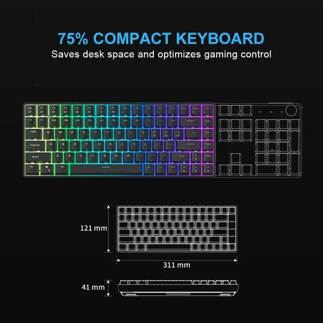 Alt view image 3 of 5 - FOXXRAY HKM-S93 Wired Mechanical Gaming Keyboard, Compact 75% Small Size Keyboard for PC, 84 Keys Hot-Swappable Blue Switch, RGB Backlit with Customizable Keys, Double Shot Keycaps (White)