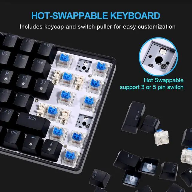 Alt view image 4 of 5 - FOXXRAY HKM-S93 Wired Mechanical Gaming Keyboard, Compact 75% Small Size Keyboard for PC, 84 Keys Hot-Swappable Blue Switch, RGB Backlit with Customizable Keys, Double Shot Keycaps (White)