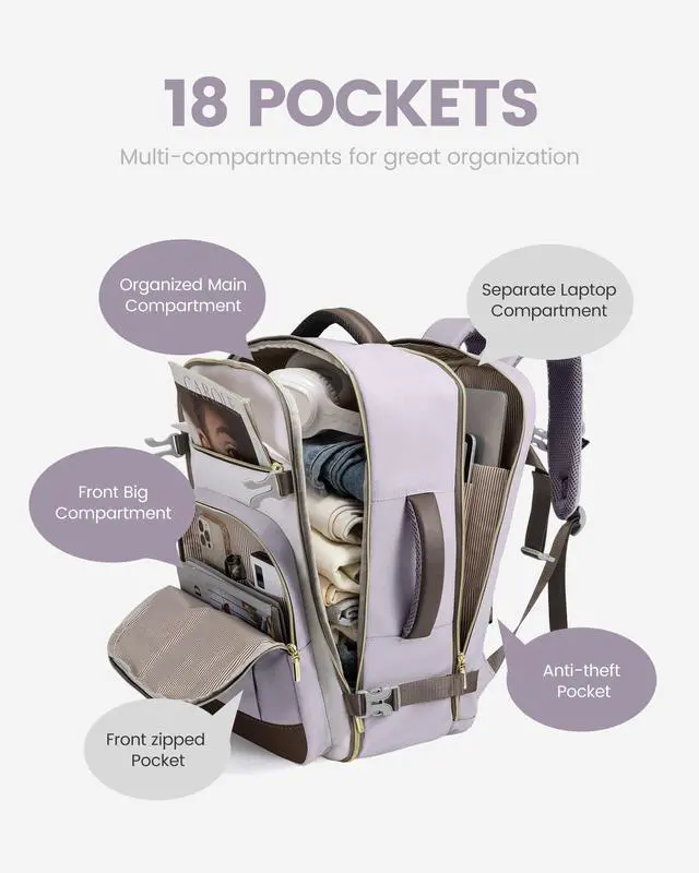 Alt view image 4 of 5 - LOVEVOOK 40L Travel Backpack for Women & Men - 17.3 Inch Carry On Backpack & Personal Item Backpack for Airlines, Spacious and Durable Design, with 3 Packing Cubes