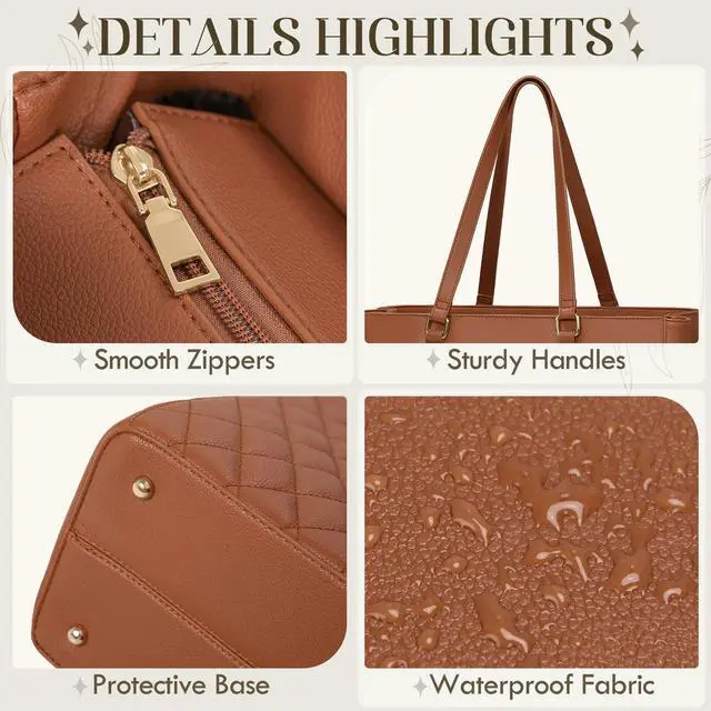 Alt view image 5 of 5 - RAINSMORE Laptop Bag for Women 15.6 Inch Work Tote Bags Leather Laptop Tote Professional Laptop Purse Computer Handbag Womens Briefcase Tote with Clutch for Teacher Office Travel, Brown