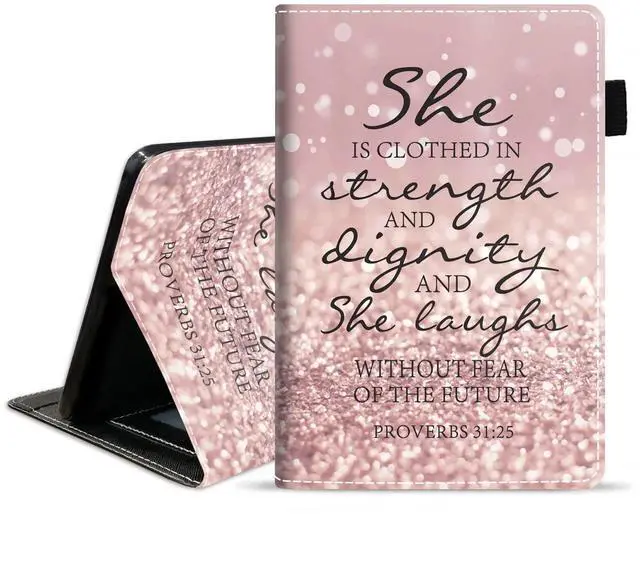 Main image of BXIKEOPIU Case for All-New Kindle Fire HD 8/Fire HD 8 Plus Tablet (10th Generation, 2020 Released) - Bible Verse Proverbs 31:25 Design Slim PU Leather Cover with Auto Sleep Wake