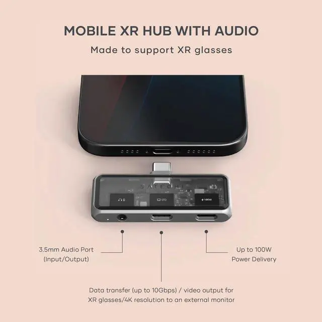 Alt view image 2 of 5 - Satechi USB C Hub Mobile, with 4K HDMI, 100W Pass-Through Charging, 10Gbps Data Transfer, 3.5mm Audio Jack Port, 4-in-1 USB C Adapter for iPad Air, MacBook, Switch OLED and More