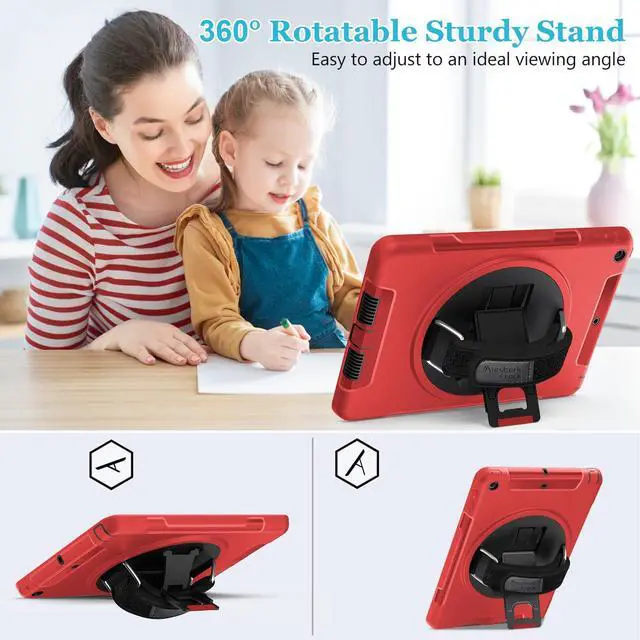 Alt view image 3 of 5 - Case for iPad 6th/5th Generation 9.7 INCH: TPU Cover for iPad 9.7 (2018/2017) & iPad Air 2 9.7" with Screen Protector- Stand- Handle- Shoulder Strap-Pencil Holder- Red