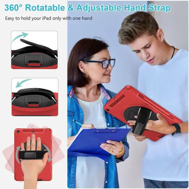 Alt view image 4 of 5 - Case for iPad 6th/5th Generation 9.7 INCH: TPU Cover for iPad 9.7 (2018/2017) & iPad Air 2 9.7" with Screen Protector- Stand- Handle- Shoulder Strap-Pencil Holder- Red