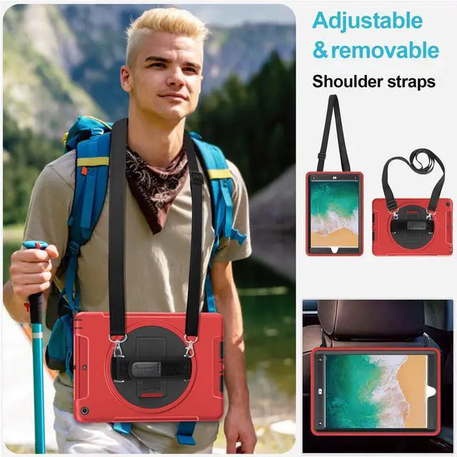 Alt view image 5 of 5 - Case for iPad 6th/5th Generation 9.7 INCH: TPU Cover for iPad 9.7 (2018/2017) & iPad Air 2 9.7" with Screen Protector- Stand- Handle- Shoulder Strap-Pencil Holder- Red