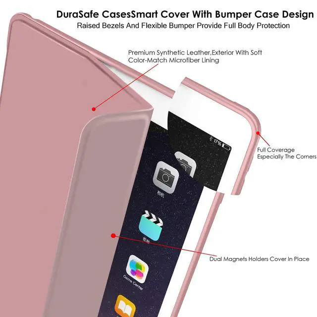 Alt view image 5 of 5 - DuraSafe Cases for iPad Air 1 9.7 Inch 6 5 2 [iPad 5th 6th Air 1st 2nd Gen ] A1893 A1822 A1566 MD785LL/A MD788LL/A MD786LL/A MD789LL/A Full Body Soft Back Cover Wake/Sleep Feature - Rose Gold