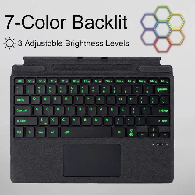 Alt view image 5 of 5 - Type Cover for Microsoft Surface Pro 11 Pro 10 Pro 9 Pro 8 Pro X, 13 inch, Ultra-Slim Bluetooth Keyboard with Multi-Touchpad Mouse Rechargeable, 7-Color LED Backlit (Black with Backlit)