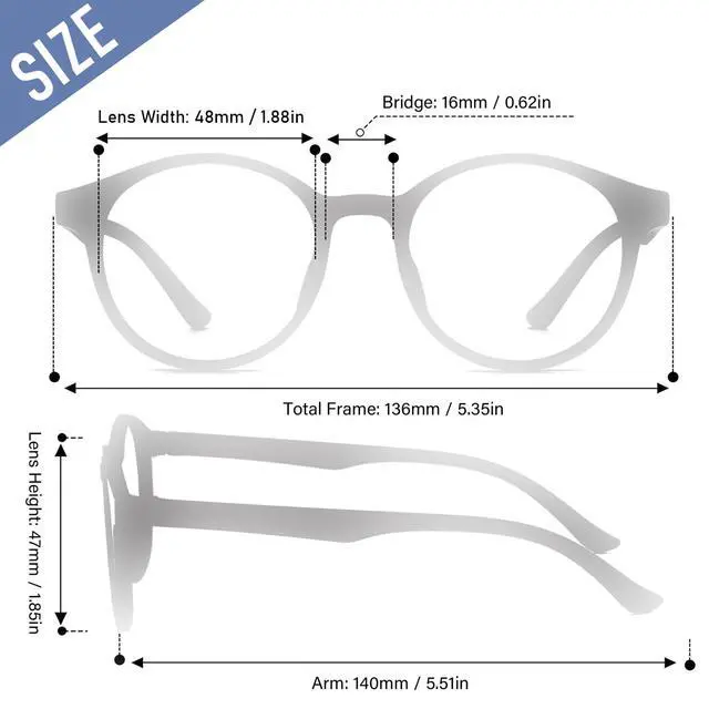 Alt view image 5 of 5 - Przene Round Blue Light Blocking Glasses for Women Men Retro Computer Glasses Grey