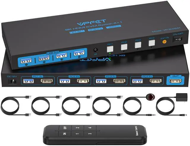 Main image of 4K120Hz KVM Switch 4 Computers 1 Monitor HDMI 8K KVM Switches 4 Port Share Single Monitor and 4 USB 3.0 Devices Such as Mouse, Keyboard, Printer, Comes with EDID Function and a Controller