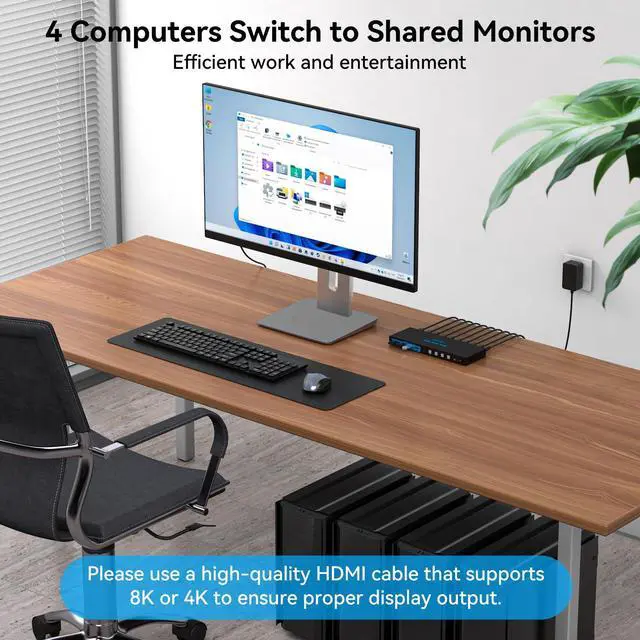 Alt view image 3 of 5 - 4K120Hz KVM Switch 4 Computers 1 Monitor HDMI 8K KVM Switches 4 Port Share Single Monitor and 4 USB 3.0 Devices Such as Mouse, Keyboard, Printer, Comes with EDID Function and a Controller