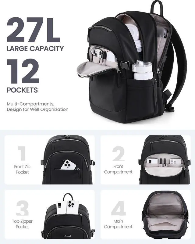 Alt view image 2 of 5 - LOVEVOOK Laptop Backpack for Women Men, 15.6 Inch Work Business Computer Backpack, College School Bookbag for Student Teen Girl Boy, Travel Personal Item Bag, Casual Daypack Purse for Back to School