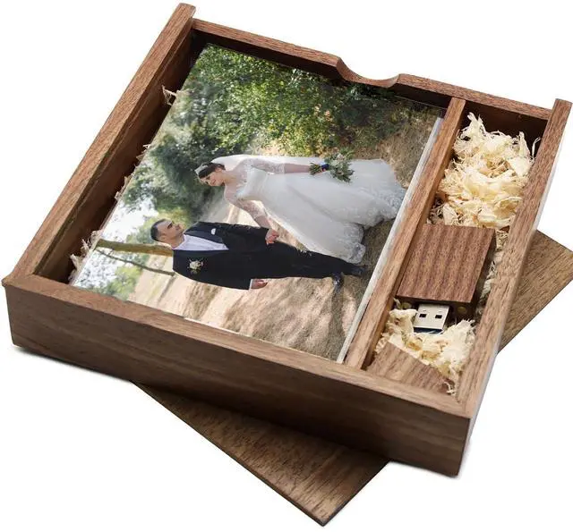 Alt view image 2 of 5 - Wooden USB Flash Drive 16GB USB3.0 TATMOHIK Wedding USB Drive with Box for Storing Photos Wood USB Thumb Drives Memory Stick Pen Stick Gift for Birthday/Wedding/Christmas Day(Box:6.73x6.73x1.38 inch)