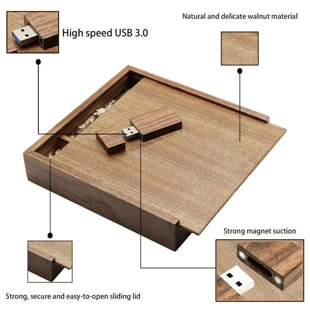 Alt view image 3 of 5 - Wooden USB Flash Drive 16GB USB3.0 TATMOHIK Wedding USB Drive with Box for Storing Photos Wood USB Thumb Drives Memory Stick Pen Stick Gift for Birthday/Wedding/Christmas Day(Box:6.73x6.73x1.38 inch)