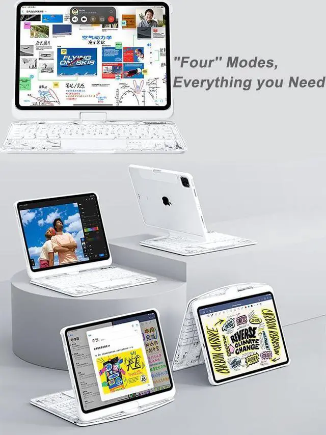 Alt view image 3 of 5 - KARTICE Transparent Case with Wireless Keyboard for iPad Pro 11 Inch (M4,2024), 7 Colors Backlight, Multi-Touch Trackpad, 360° Rotating Stand Case with Pencil Holder for iPad Pro 11