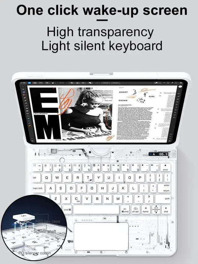 Alt view image 5 of 5 - KARTICE Transparent Case with Wireless Keyboard for iPad Pro 11 Inch (M4,2024), 7 Colors Backlight, Multi-Touch Trackpad, 360° Rotating Stand Case with Pencil Holder for iPad Pro 11