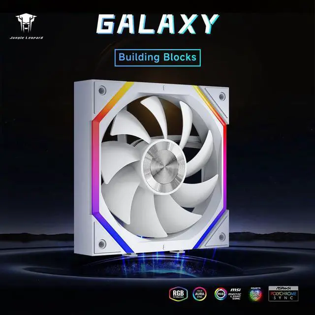 Alt view image 2 of 5 - Jungle Leopard Galaxy 120mm PC Reverse Blade Case Fans, ARGB and PWM Cooling Fan PC, Axle Core Double Ring CD Pattern Module Computer Fans, Daisy-Chain 5V RGB Fan (White 3 Pack)