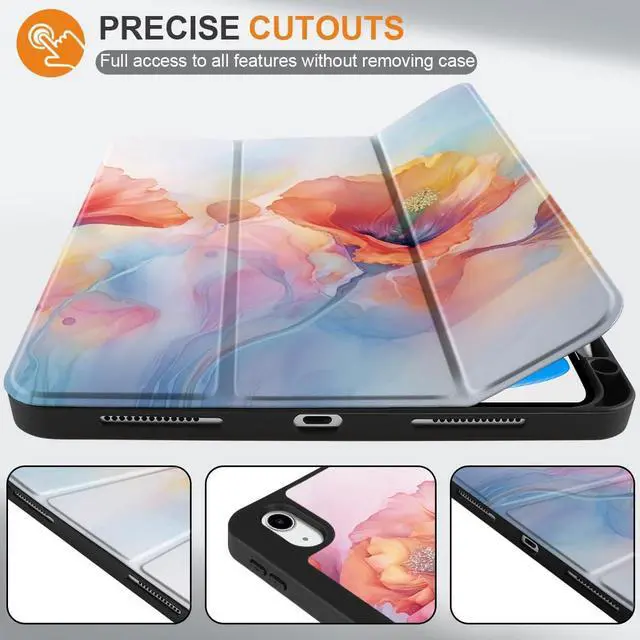Alt view image 2 of 5 - MEEgoodo Case for iPad A16 11th Generation 11 inch 2025/iPad 10th Generation 10.9 inch 2022,Tablet Cover with Trifold Stand + Pencil Holder + Auto Wake/Sleep +Soft TPU Back Cover,Field Rainbow Poppies
