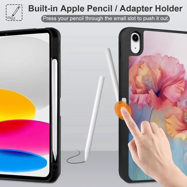 Alt view image 4 of 5 - MEEgoodo Case for iPad A16 11th Generation 11 inch 2025/iPad 10th Generation 10.9 inch 2022,Tablet Cover with Trifold Stand + Pencil Holder + Auto Wake/Sleep +Soft TPU Back Cover,Field Rainbow Poppies