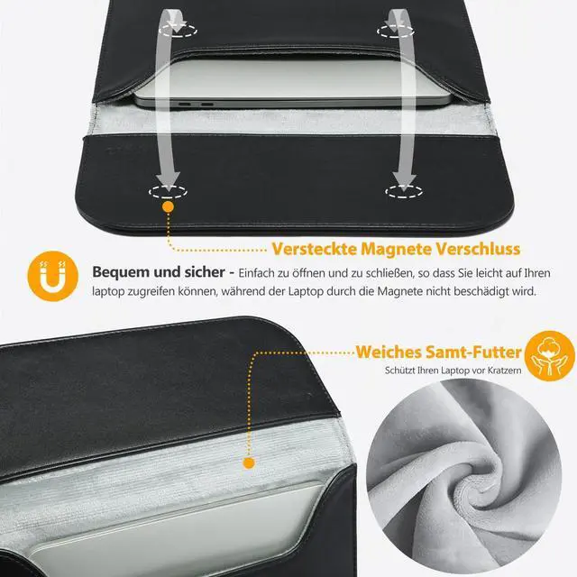 Alt view image 4 of 5 - HYZUO 15 Inch Laptop Sleeve Bag for MacBook Air 15 M4 A3241 M3 M2 2025-2023, 15" Surface Laptop 7/6/5/4/3, MacBook Pro 15 2019-2016, Faux Suede Leather Case Cover with Carry Pouch, Black