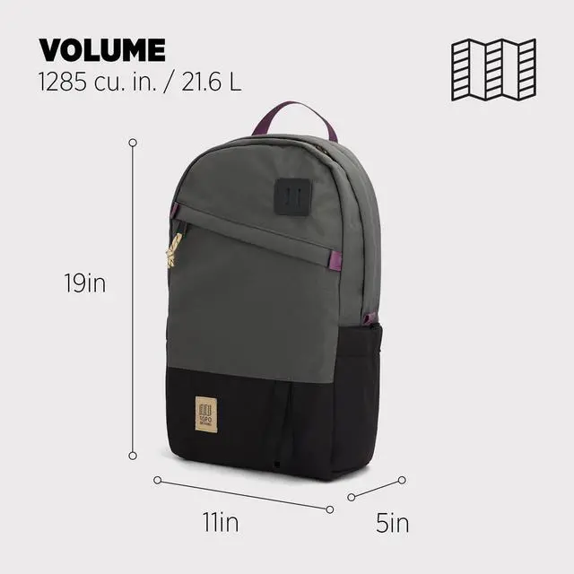 Alt view image 3 of 5 - Topo Designs Daypack Classic  OG Daily Carry Pack Designed in Denver, Functional Travel Bag, Made from Recycled Nylon, 2 Padded Laptop Sleeves, 21L (Asphalt/Black)