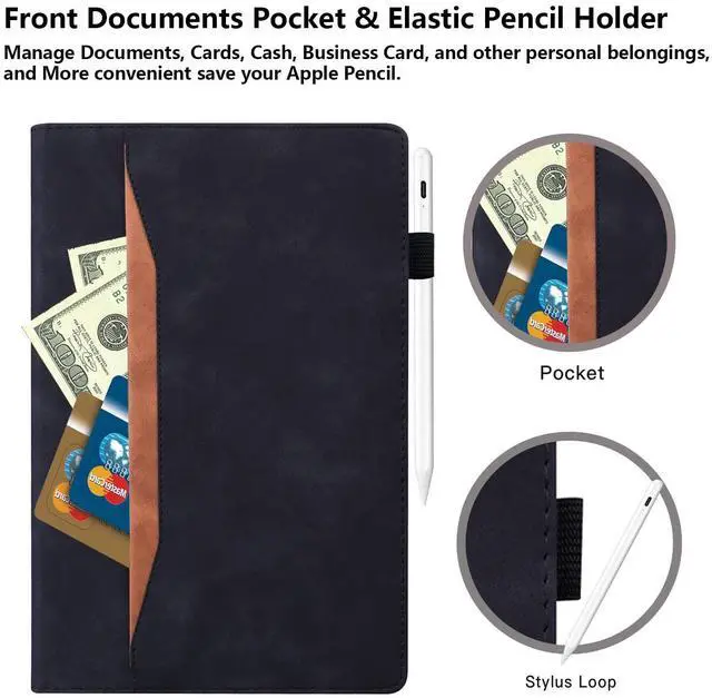 Alt view image 3 of 5 - UUcovers Kindle Fire HD 10 Case 11th Generation (2021 Release) and Fire HD 10 Plus 10.1" with Stand Pencil Holder Document Card Pocket [Auto Sleep/Wake] Business Smart PU Leather Folio Cover, Black