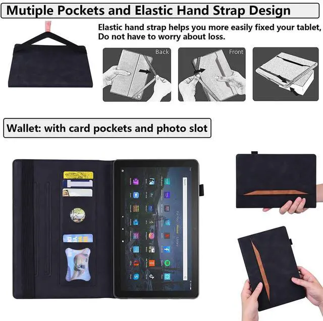 Alt view image 4 of 5 - UUcovers Kindle Fire HD 10 Case 11th Generation (2021 Release) and Fire HD 10 Plus 10.1" with Stand Pencil Holder Document Card Pocket [Auto Sleep/Wake] Business Smart PU Leather Folio Cover, Black