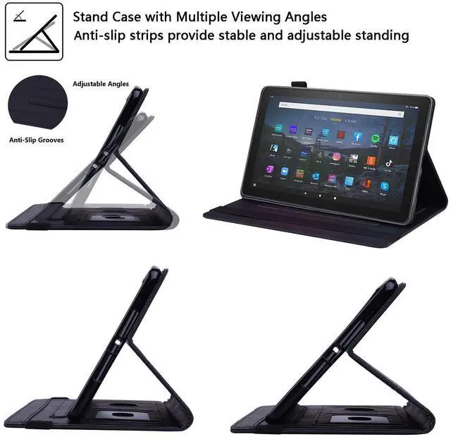 Alt view image 5 of 5 - UUcovers Kindle Fire HD 10 Case 11th Generation (2021 Release) and Fire HD 10 Plus 10.1" with Stand Pencil Holder Document Card Pocket [Auto Sleep/Wake] Business Smart PU Leather Folio Cover, Black