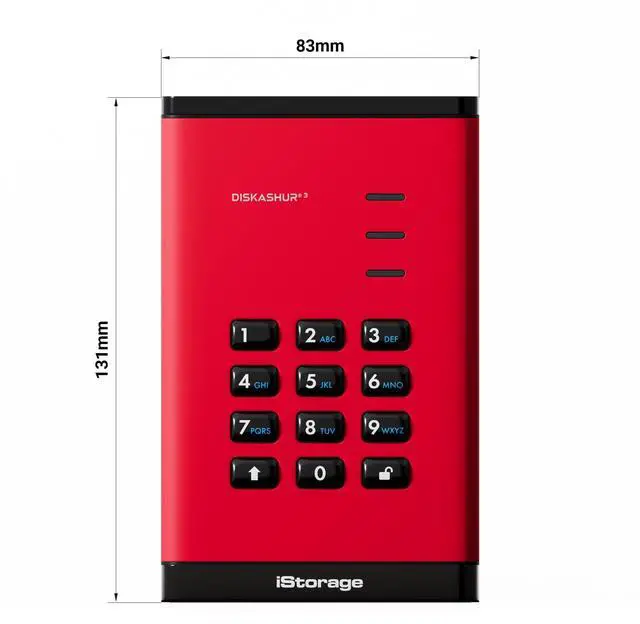 Alt view image 2 of 3 - iStorage diskAshur3 SSD 512GB Red - Secure Portable Solid State Drive - Password Protected - Dust & Water Resistant - Hardware Encryption