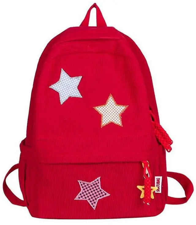 Main image of MININAI Corduroy Star Backpack Cute Y2k Preppy Backpack Aesthetic College Laptop Backpack Y2k Accessories for Women (Red)