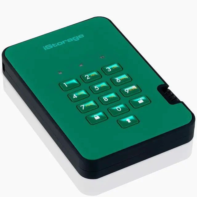Alt view image 2 of 5 - iStorage diskAshur2 HDD 5TB Green | Secure portable hard drive | Password protected | Dust & water resistant | Hardware Encryption