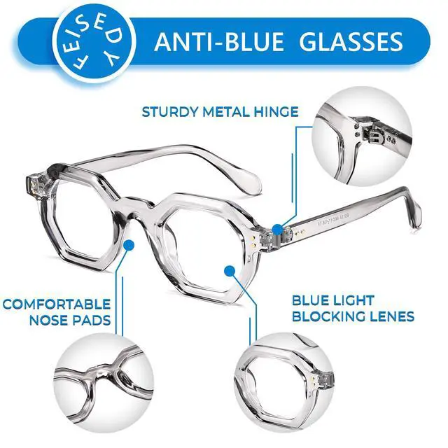 Alt view image 4 of 5 - FEISEDY Retro Octagon Blue Light Glasses for Women Men Vintage Polygon Anti Glare Eyeglasses B0102