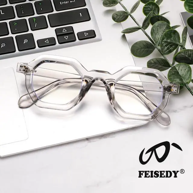 Alt view image 5 of 5 - FEISEDY Retro Octagon Blue Light Glasses for Women Men Vintage Polygon Anti Glare Eyeglasses B0102