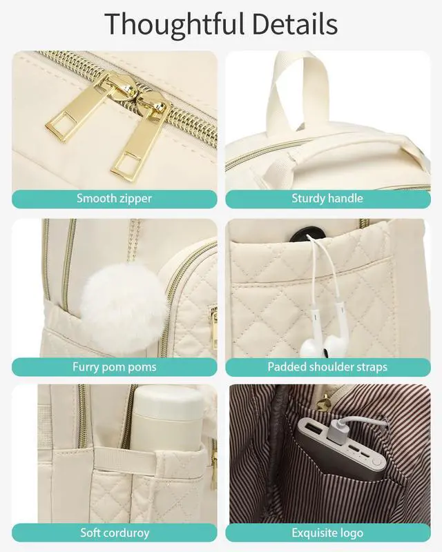 Alt view image 5 of 5 - VANKANY Travel Laptop Backpack Women, Water Resistant Bookbag Schoolbag with Charging Hole for Teen Girls College Students Work Bag, Beige