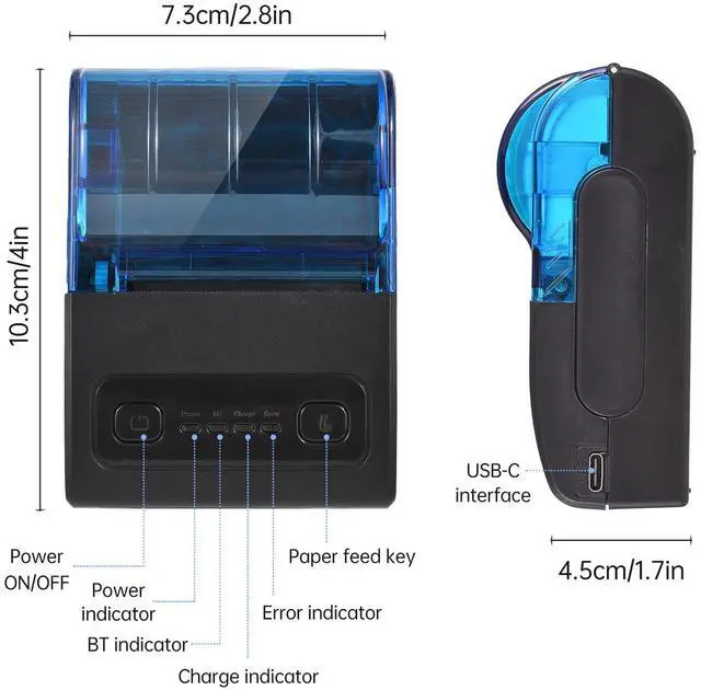 Alt view image 4 of 5 - Portable Mini Thermal Printer 2 inch Wireless USB Receipt Bill Ticket Printer with 57mm Print Paper Roll Compatible with iOS Android Windows for Restaurant Sales Retail Stores