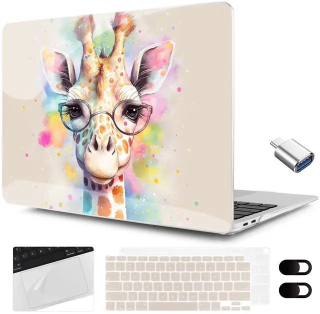Main image of MEEgoodo for MacBook Air 13.3 inch Case 2021 2020 2019 2018 A2337 M1 A2179 A1932, Clear Case for MacBook Air M1, Hard Shell with Keyboard Webcam Cover & Trackpad Film & Type C Adapter,Giraffe