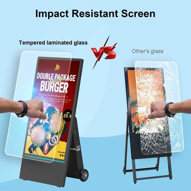 Alt view image 5 of 5 - SIOXCFZ 43 inch Rechargeable Portable Outdoor Digital Signage Displays, 2K FHD, IP55 Waterproof, Smart LCD Split Screen, Brightness Auto-Adjustment Movable Advertising Kiosk with Android OS