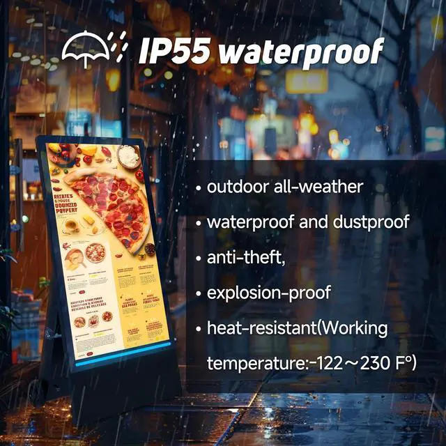 Alt view image 4 of 5 - SIOXCFZ 43 inch Rechargeable Portable Outdoor Digital Signage Displays, 2K FHD, IP55 Waterproof, Smart LCD Split Screen, Brightness Auto-Adjustment Movable Advertising Kiosk with Android OS