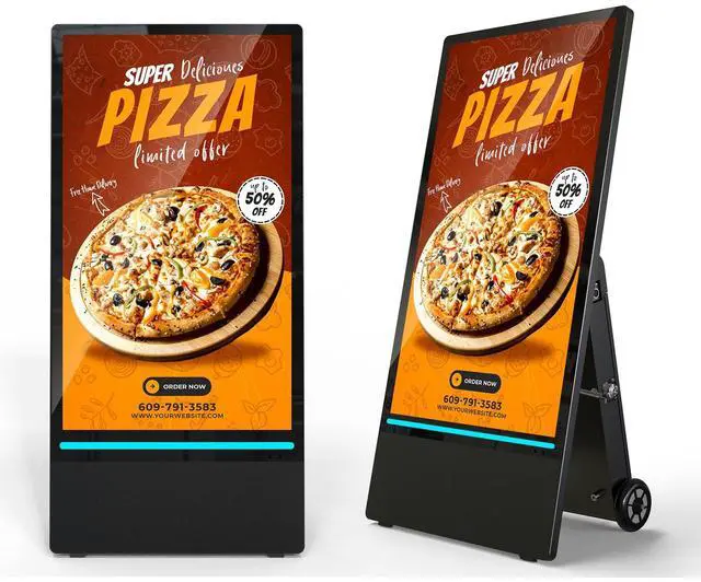 Main image of SIOXCFZ 43 inch Rechargeable Portable Outdoor Digital Signage Displays, 2K FHD, IP55 Waterproof, Smart LCD Split Screen, Brightness Auto-Adjustment Movable Advertising Kiosk with Android OS