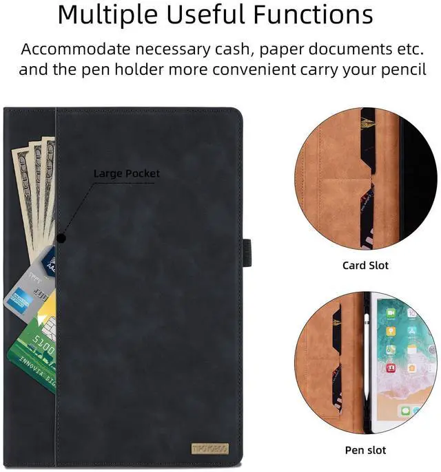 Alt view image 3 of 5 - TIPOYOROOS Case for Samsung Galaxy Tab S10 FE Plus 13.1 Inch 2025 (SM-X620/SM-X626B) Multi-Angle Viewing Smart Cover with Pocket, Business PU Leather with Card Slot, Black