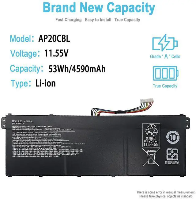 Alt view image 2 of 5 - TAICROWNE 53Wh AP20CBL Replacement Laptop Battery for Acer Swift 3 SF314-43 SF314-551 Aspire 5 A515-45 A515-46 Aspire 7 A715-43G Vero AV15-51 ravelMate Spin B3 311RNA-32 TMB311RNA-32 4590mAh 11.55V