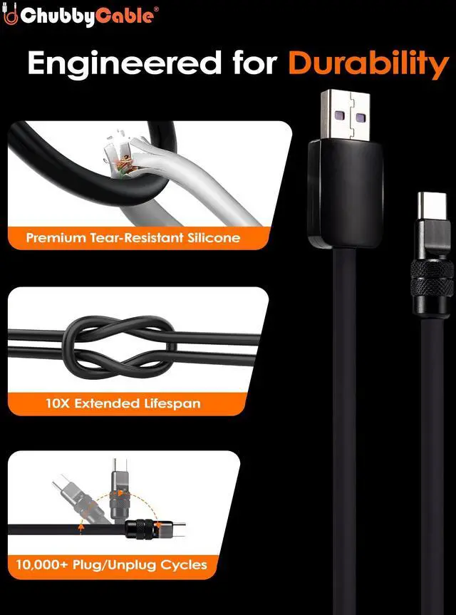 Alt view image 5 of 5 - chubbycable Black Chubby - Black Samurai Edition 240W USB C Cable Fast Charging Cable Durable Silicone Charger Cord Compatible with iPhone 17-15 Series iPad MacBook Airpods, Type C to Type C, 4.9FT