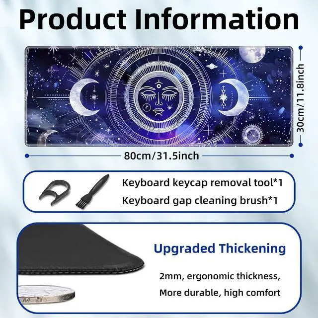 Alt view image 5 of 5 - ETLKJVBL Large Mouse Pad and Desk Mat, Sun Moon Stars Space Psychedelic Desk Pad for Office and Home Use - Premium Desk Cover Mat Office Desk Accessories, 31.5 x 11.8 Inch Desk Matt for Desktop