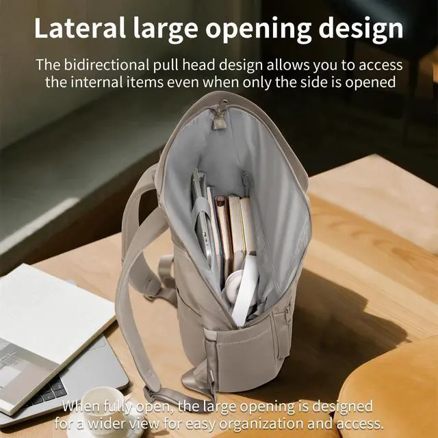 Alt view image 3 of 5 - aji Travel Laptop Backpack for Men Women, Large School Backpack Fit 17Inch Laptop, Side Access&Wide Opening Expandable Carry on Backpack for Airplanes, Water Resistant Computer Backpack(Apricot)