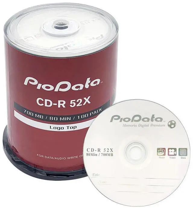 Main image of PioData CD-R 52X 700MB Logo Top Recordable Media - 100 Disc Cake Box Spindle Blank CDs for Burning Music Bulk Writable CD Discs 100pk