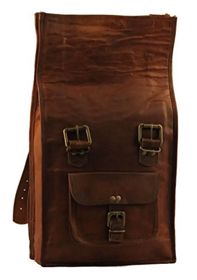 Alt view image 2 of 4 - Handmade World 15" Brown Vintage Leather Backpack Laptop Messenger Bag Rucksack Sling for Men Women