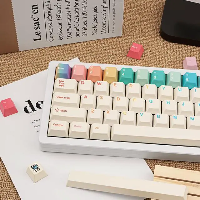Alt view image 3 of 5 - GEKUCAP Minimalist White PBT Keycaps, 150 Keys Cute Macaron Theme Keycap, Cherry Profile Dye-Sublimation Colorful Keycaps for 61/64/68/84/87/100/104/108 Cherry MX Mechanical Keyboards