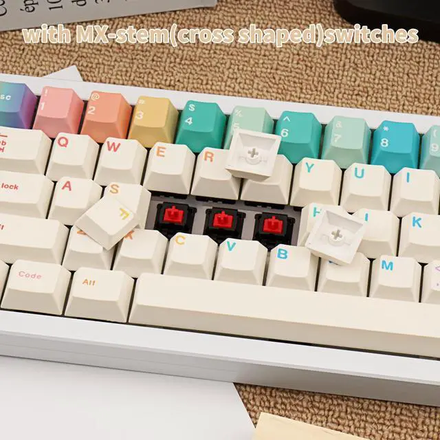 Alt view image 4 of 5 - GEKUCAP Minimalist White PBT Keycaps, 150 Keys Cute Macaron Theme Keycap, Cherry Profile Dye-Sublimation Colorful Keycaps for 61/64/68/84/87/100/104/108 Cherry MX Mechanical Keyboards